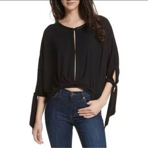 Free People “Keepin On” Black Tie Sleeve Blouse